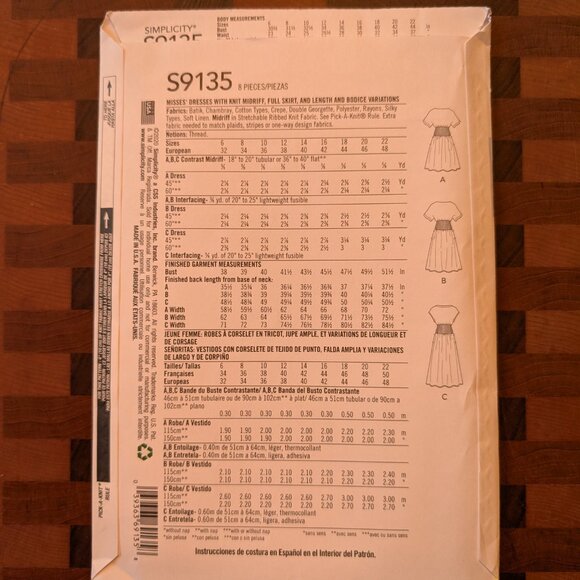 Simplicity 9135 - Uncut - Sizes 14-22 - Dress with Knit Midriff - Picture 2 of 3